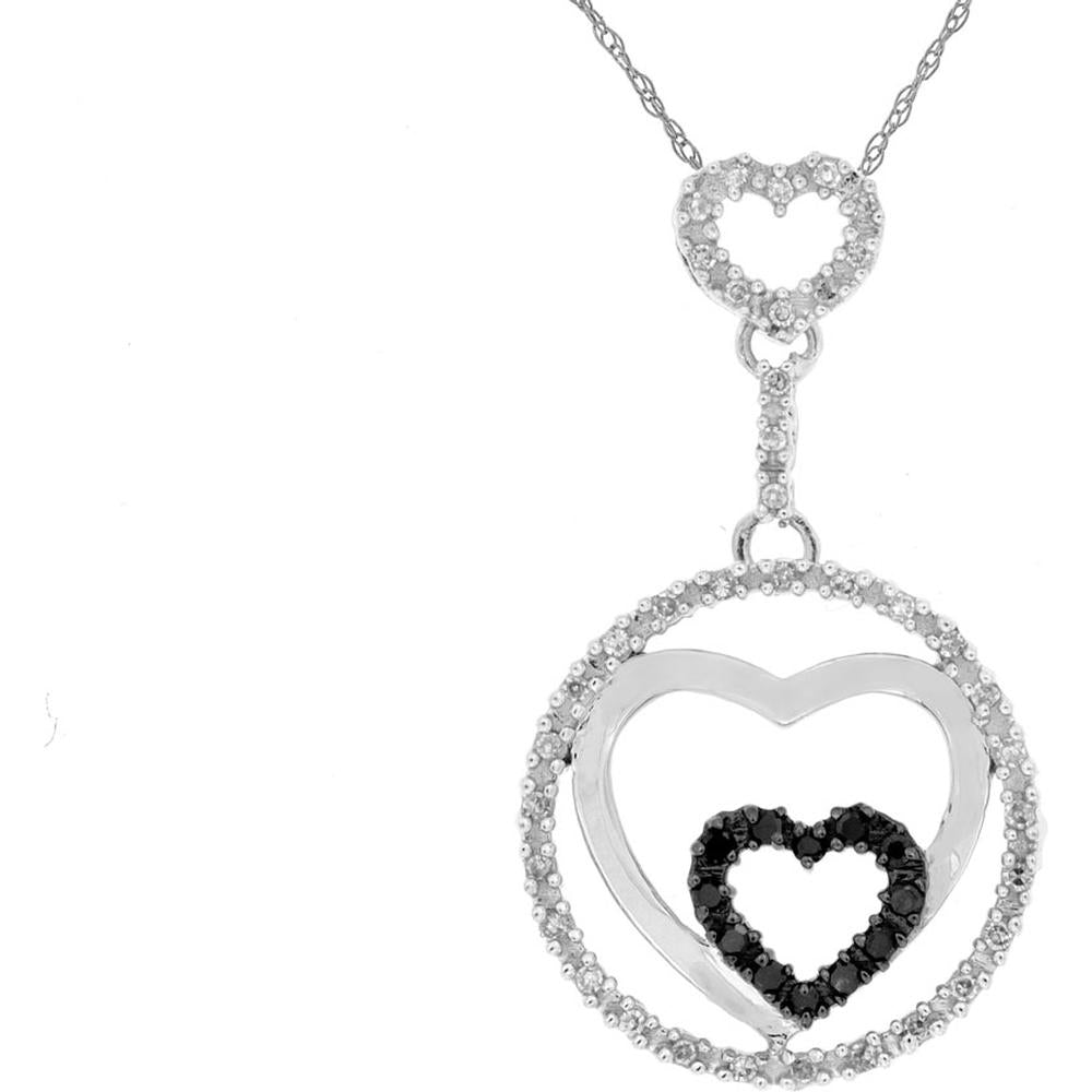 Royal 14K White Gold Black Diamond & Diamond Pendant - Elegant Contrast Necklace