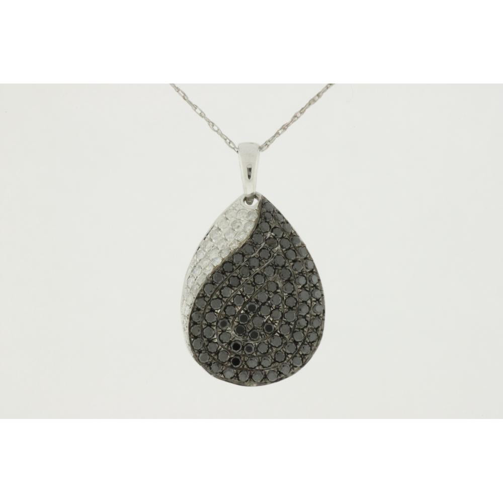 Royal 14K White Gold Black Diamond & Diamond Pendant - Elegant Statement Piece