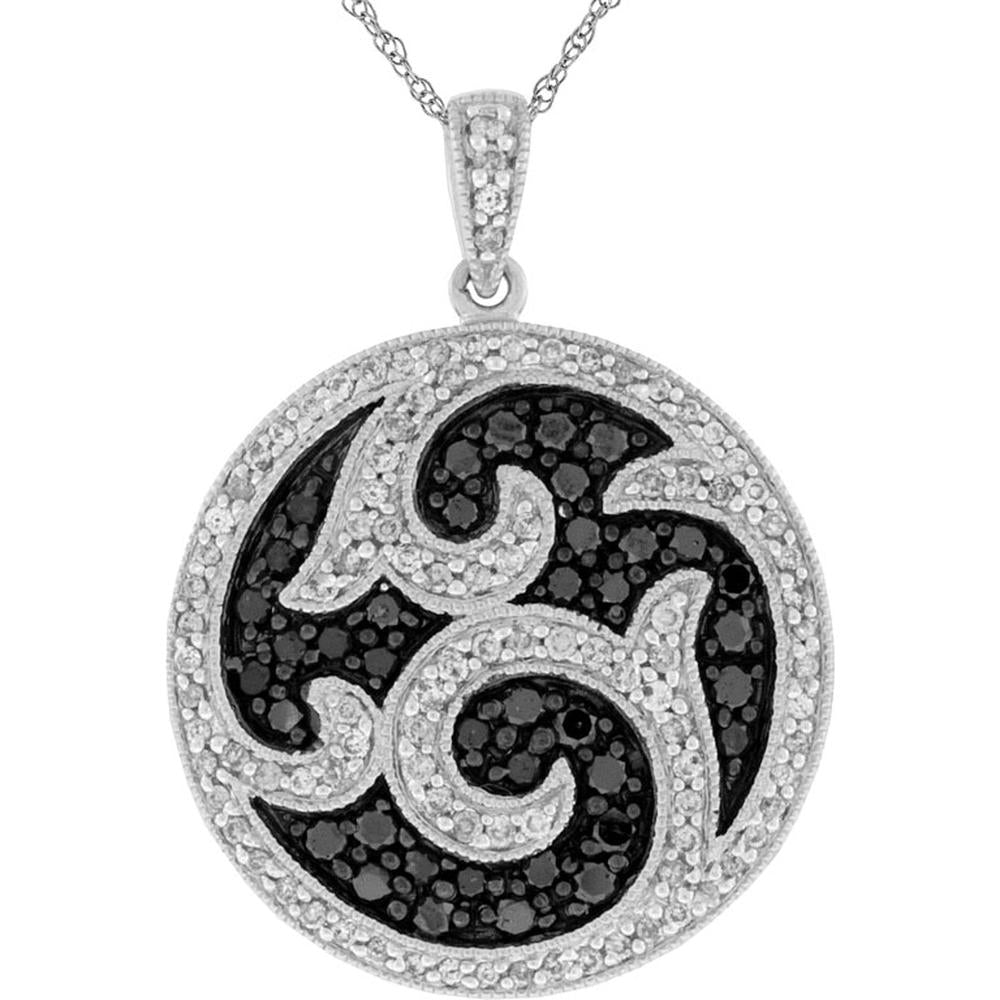 Royal 14K White Gold Black Diamond & Diamond Pendant - Enchanting Contrast