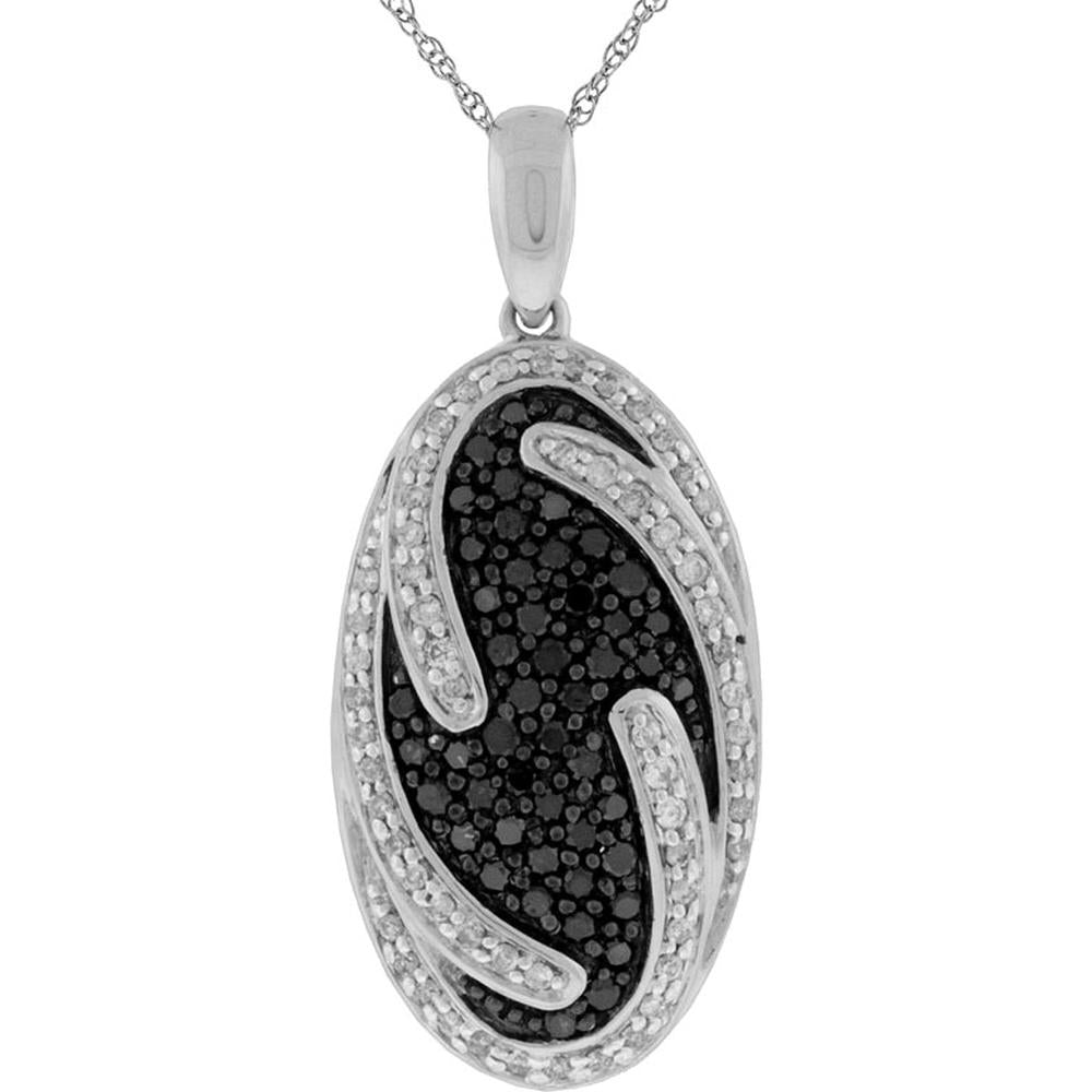 Royal 14K White Gold Black Diamond & Diamond Pendant - Exquisite Elegance