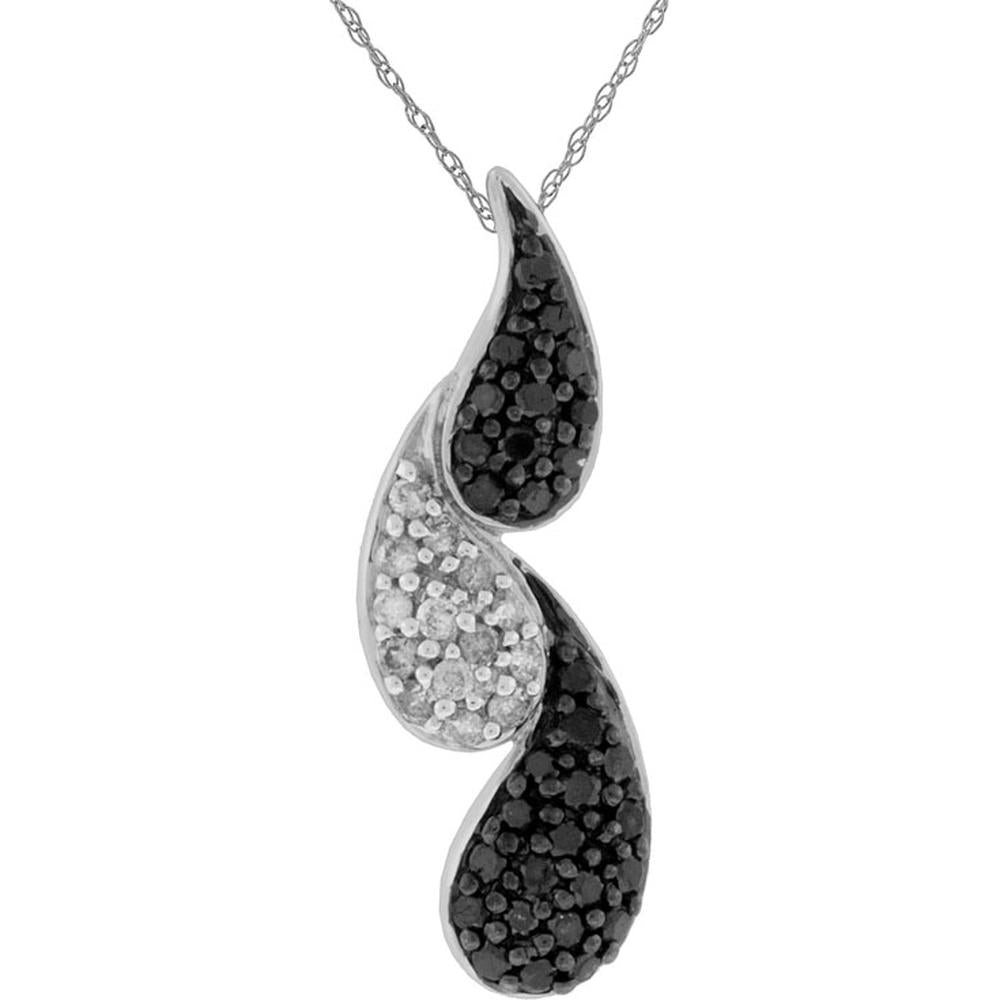 Royal 14K White Gold Black Diamond & Diamond Pendant - Pear Shape - 0.35 Carat Black Diamond - 0.16 Carat Total Diamond Weight