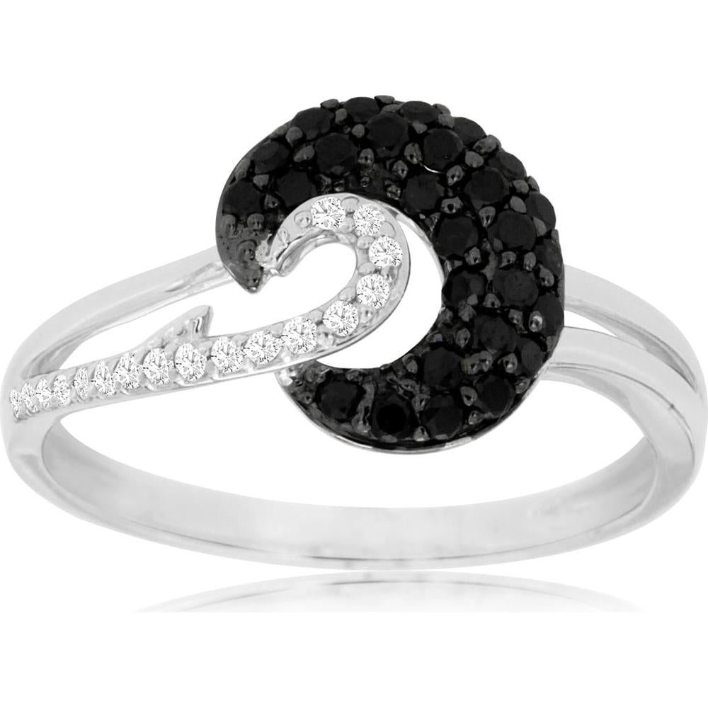 Royal 14K White Gold Black Diamond & Diamond Ring - Captivating Contrast