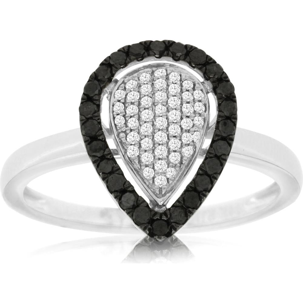 Royal 14K White Gold Black Diamond & Diamond Ring - Captivating Elegance