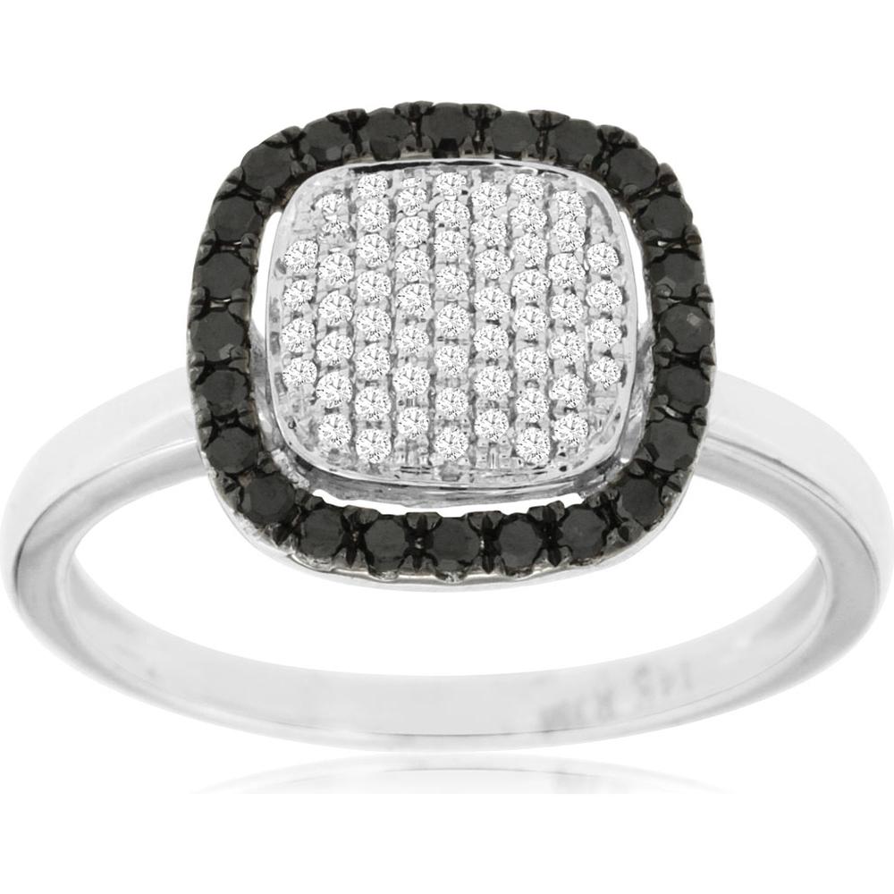 Royal 14K White Gold Black Diamond & Diamond Ring - Elegant Luxury