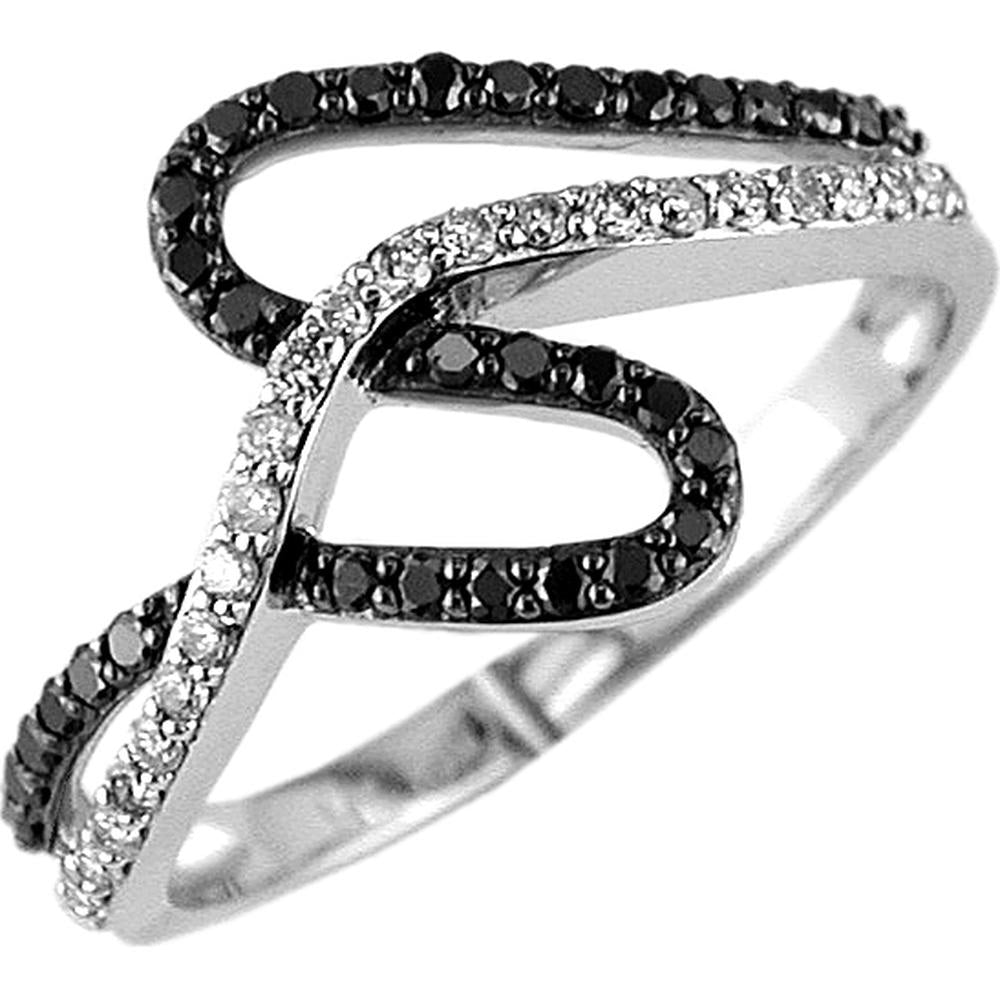 Royal 14K White Gold Black Diamond & Diamond Ring - Elegant Night Sky Beauty