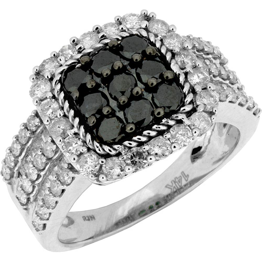 Royal 14K White Gold Black Diamond & Diamond Ring - Exquisite Sophistication