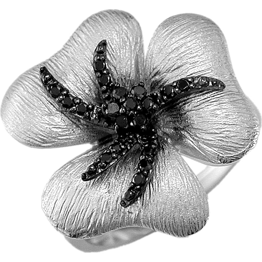 Royal 14K White Gold Black Diamond Flower Ring - 0.15 Carat Total Diamond Weight