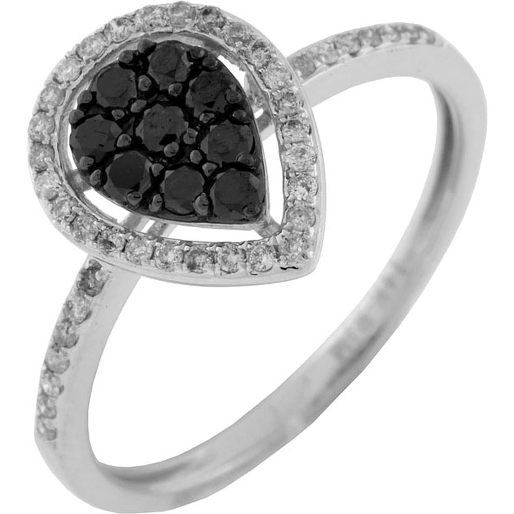 Royal 14K White Gold Black Diamond Halo Ring - 0.24 Carat Black Diamond, 0.17 Carat Total Diamond Weight