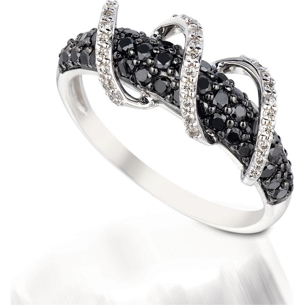 Royal 14K White Gold Black Diamond Halo Ring - 0.63 Carat Black Diamond, 0.11 Carat Total Diamond Weight