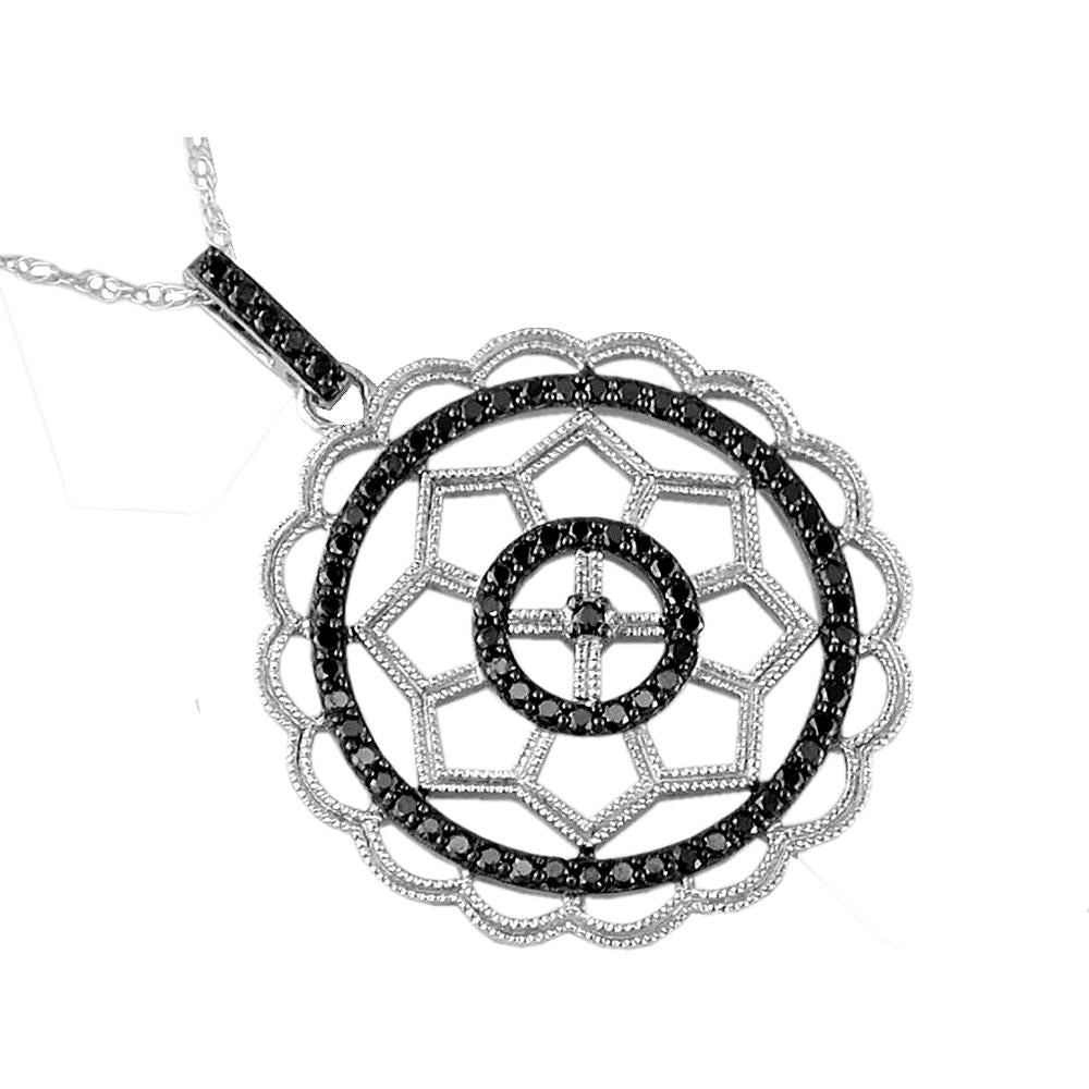Royal 14K White Gold Black Diamond Pendant - 0.50 Carat Round Brilliance