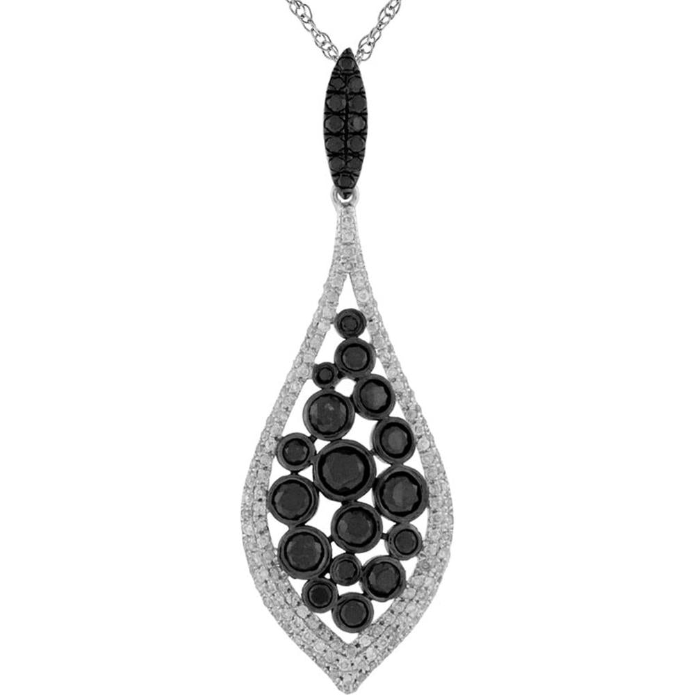 Royal 14K White Gold Black Diamond Pendant - Pear Shape - 1.35 Carat Black Diamond, 0.40 Carat Total Diamond Weight