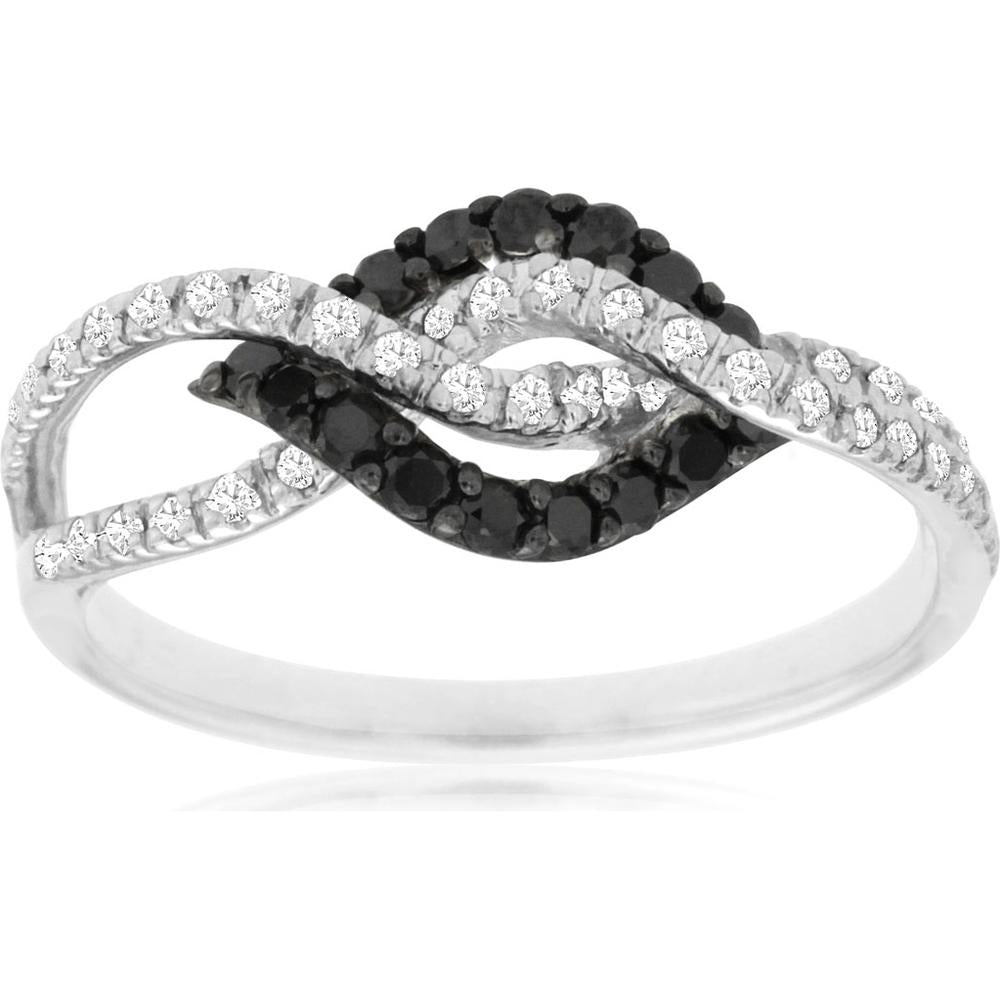 Royal 14K White Gold Black Diamond Ring - 0.26 Carat Center Stone, 0.12 Carat Diamond Accents