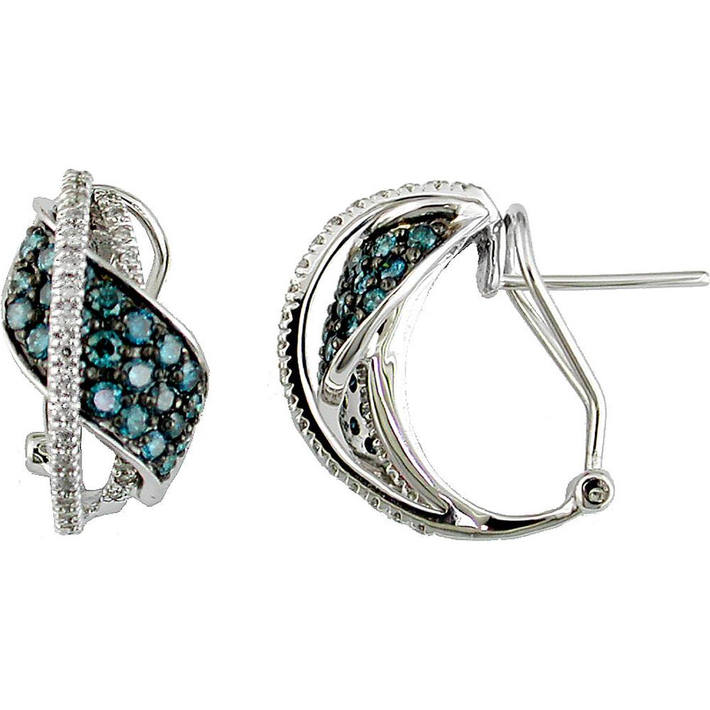 Royal 14K White Gold Blue Diamond & Diamond Earrings - 1.24 Carat Total Carat Weight