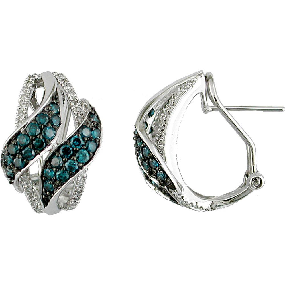 Royal 14K White Gold Blue Diamond & Diamond Earrings - 1.24 Carat Total Diamond Weight