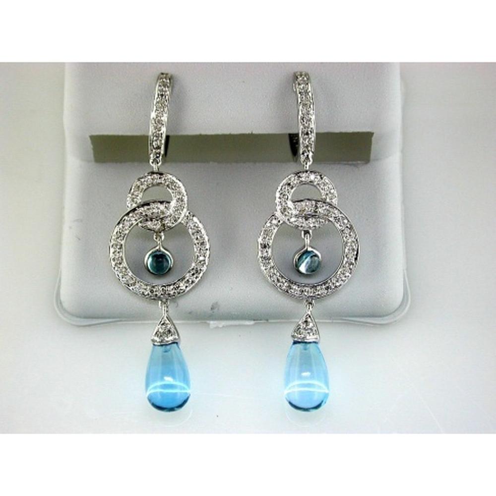 Royal 14K White Gold Blue Topaz & Diamond Drop Earrings - 7.32 Carats Total Gem Weight
