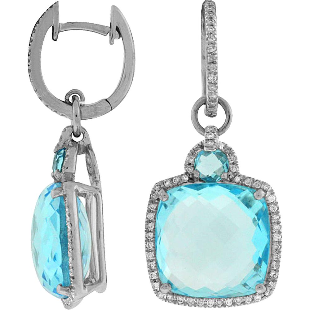 Royal 14K White Gold Blue Topaz & Diamond Earrings - 18.70 Carat Total Gem Weight