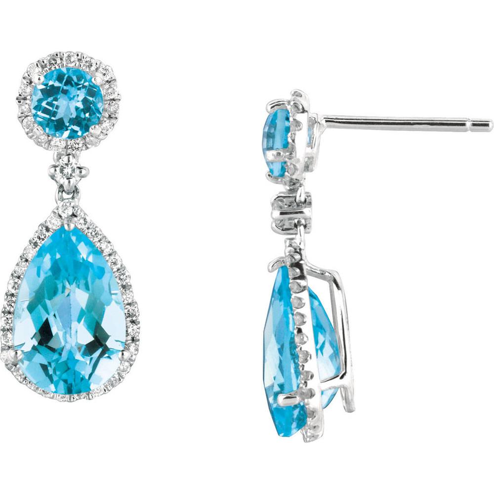 Royal 14K White Gold Blue Topaz & Diamond Earrings - 7.80 Carat Blue Topaz, 0.50 Carat Diamonds