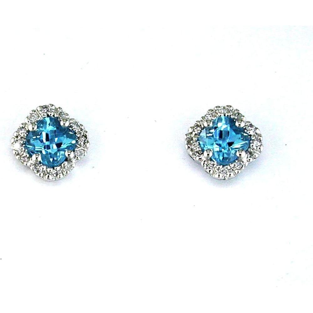 Royal 14K White Gold Blue Topaz & Diamond Earrings - Captivating Cushion Cut Luxury