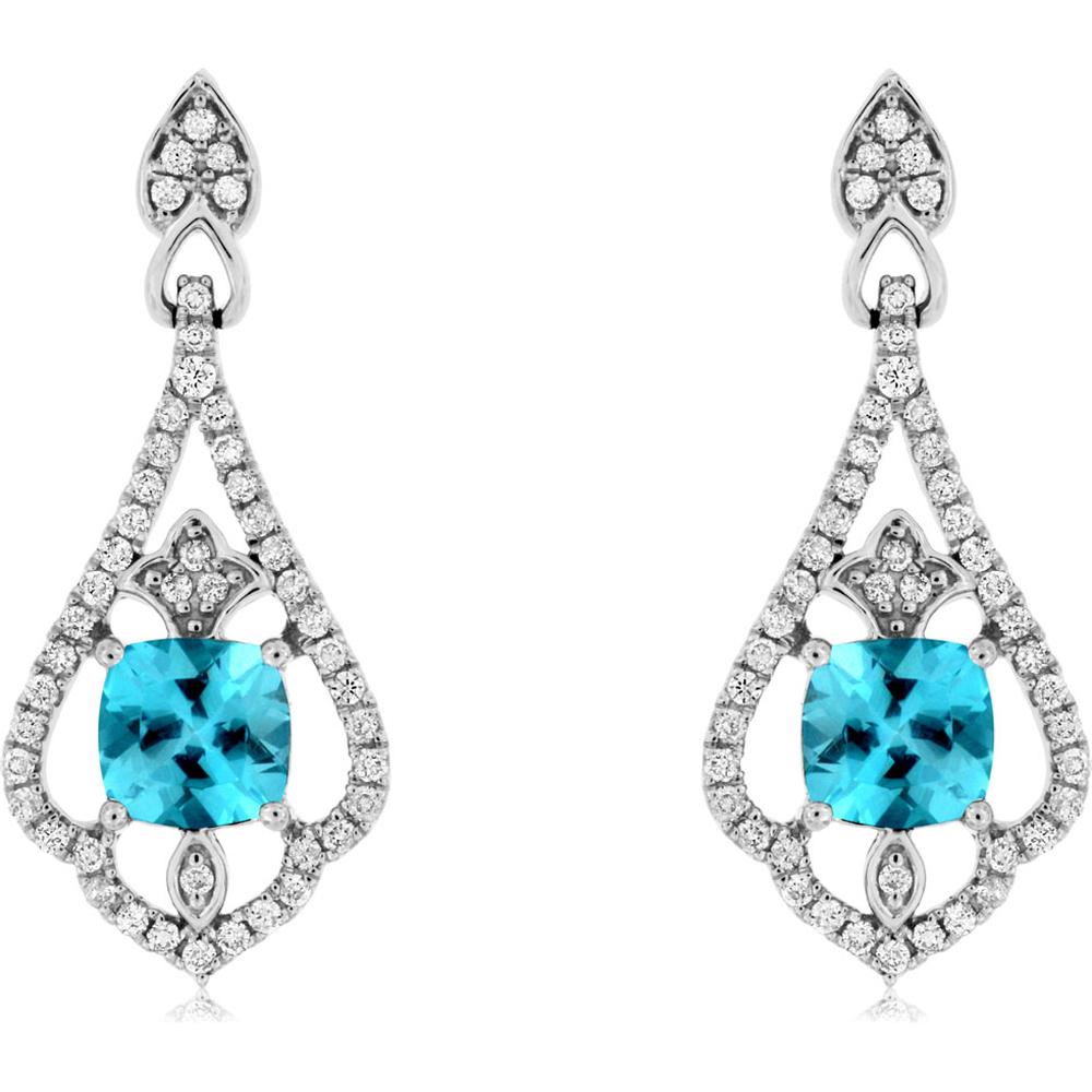 Royal 14K White Gold Blue Topaz & Diamond Earrings - Serene Azure Brilliance