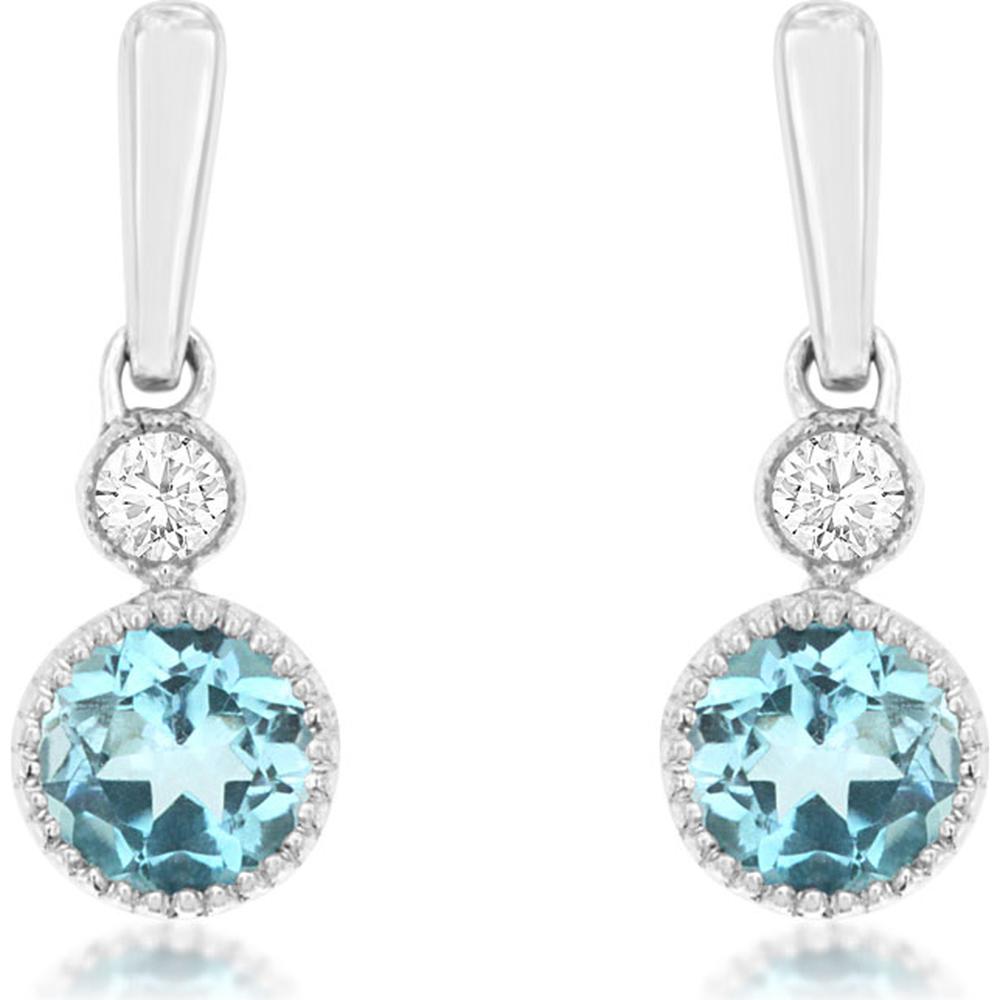 Royal 14K White Gold Blue Topaz & Diamond Earrings - Timeless Beauty and Sparkling Glamour