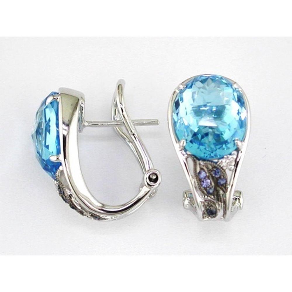 Royal 14K White Gold Blue Topaz & Diamond Halo Earrings - 8.80 Carat Total Gem Weight