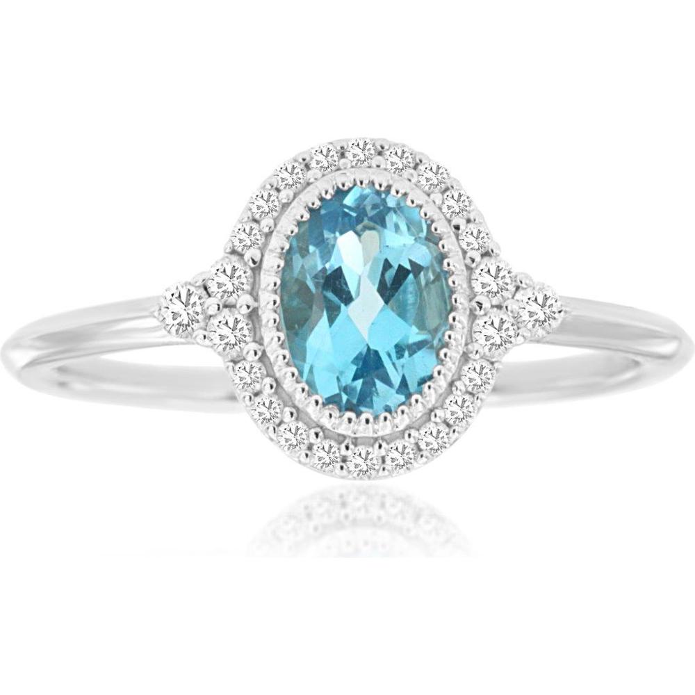Royal 14K White Gold Blue Topaz and Diamond Halo Ring - 1.06 Carat Total Gem Weight
