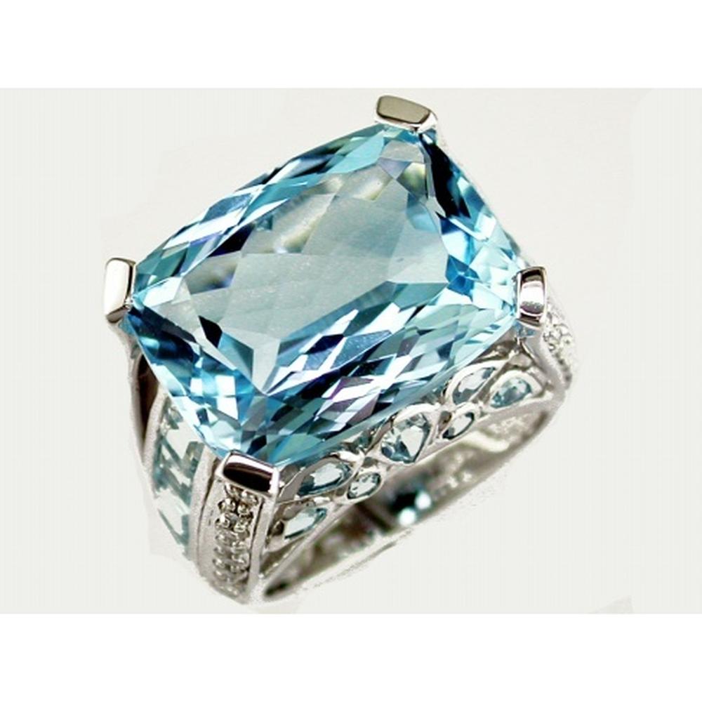 Royal 14K White Gold Blue Topaz & Diamond Halo Ring - 18.50 Carat Blue Topaz, 0.72 Carat Total Diamond Weight