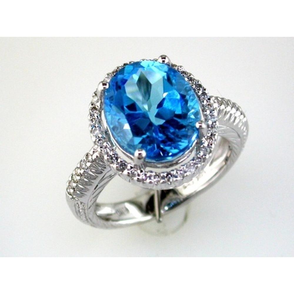 Royal 14K White Gold Blue Topaz & Diamond Halo Ring - 5.90 Carat Total Gem Weight