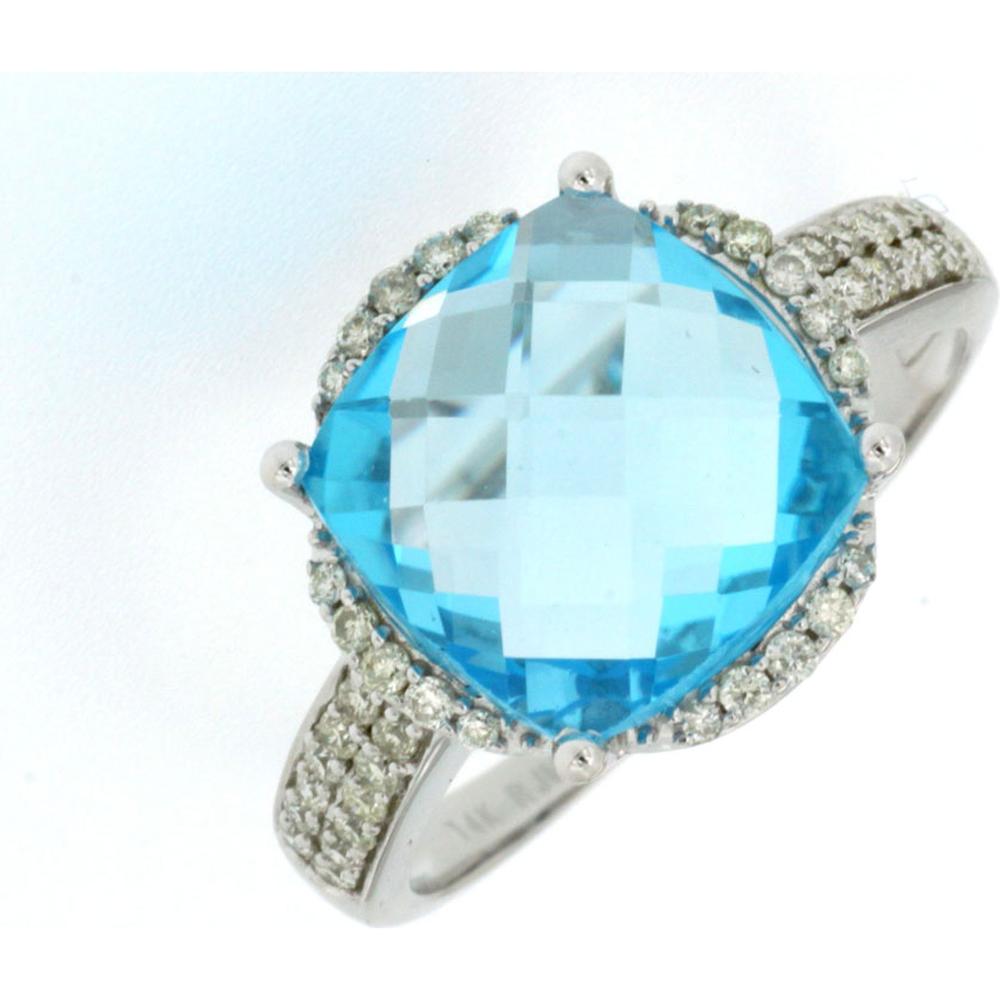 Royal 14K White Gold Blue Topaz & Diamond Halo Ring - 6.26 Carats Total Gem Weight