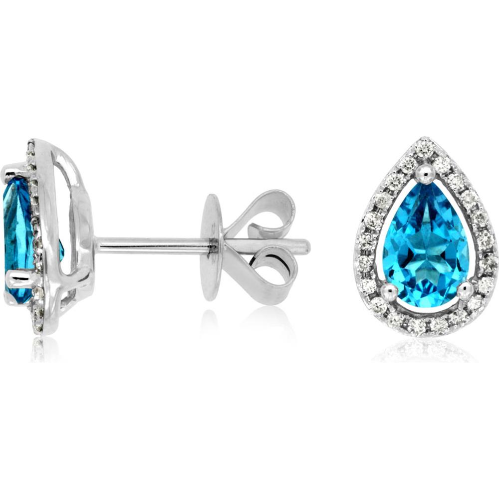 Royal 14K White Gold Blue Topaz and Diamond Halo Stud Earrings - 1.12 Carat Total Gem Weight