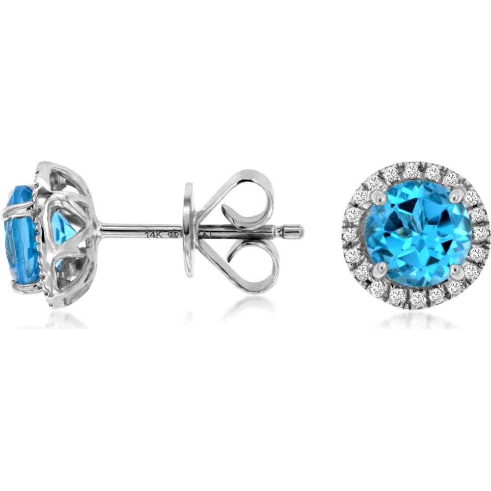 Royal 14K White Gold Blue Topaz & Diamond Halo Stud Earrings - 2.16 Carat Total Gem Weight