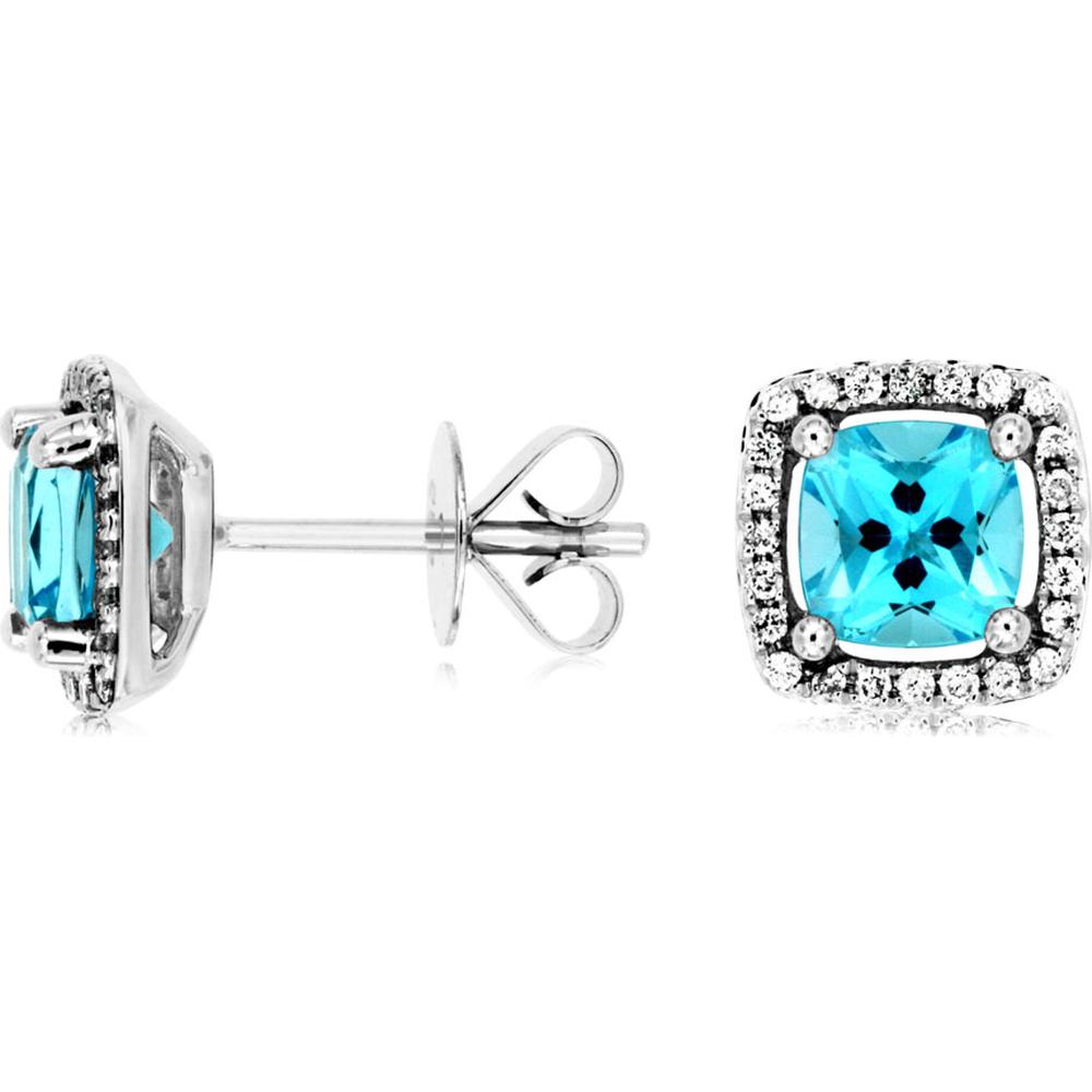 Royal 14K White Gold Blue Topaz & Diamond Halo Stud Earrings - Exquisite Elegance