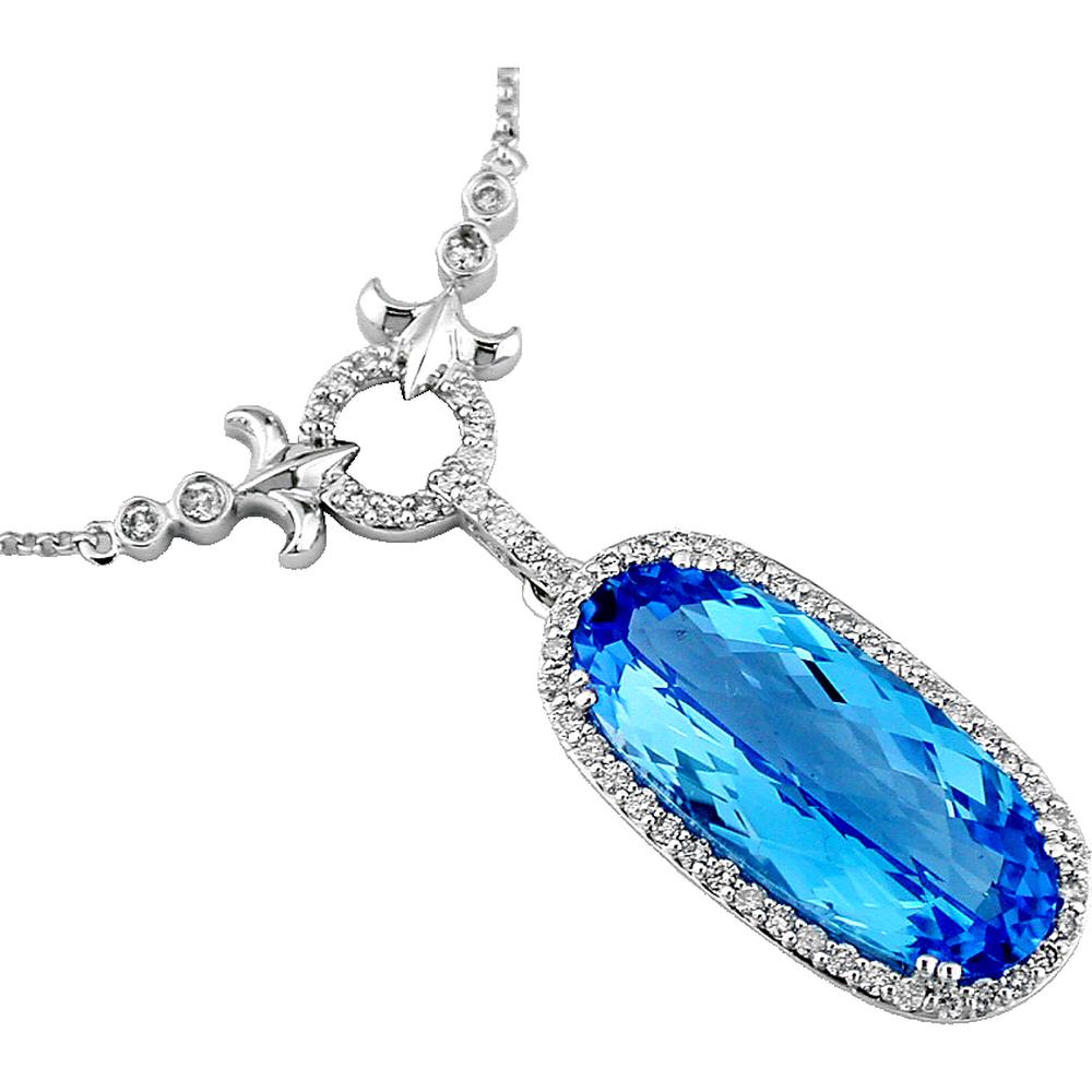 Royal 14K White Gold Blue Topaz & Diamond Necklace - 15.65 Carat Total Gem Weight