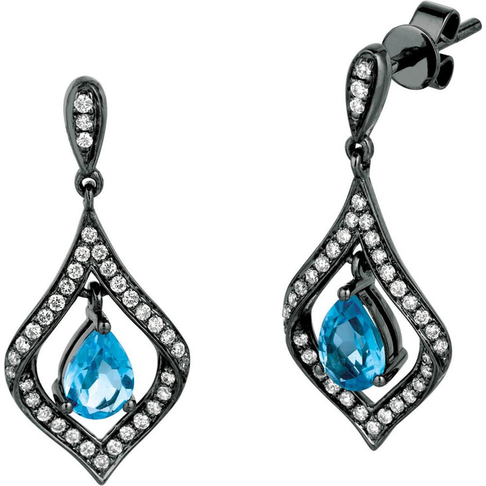 Royal 14K White Gold Blue Topaz & Diamond Pear Earrings - 1.24 Carat Total Gem Weight