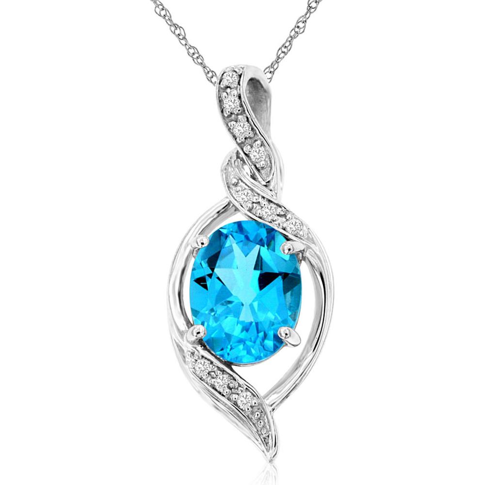 Royal 14K White Gold Blue Topaz & Diamond Pendant - 2.18 Carats Total Weight