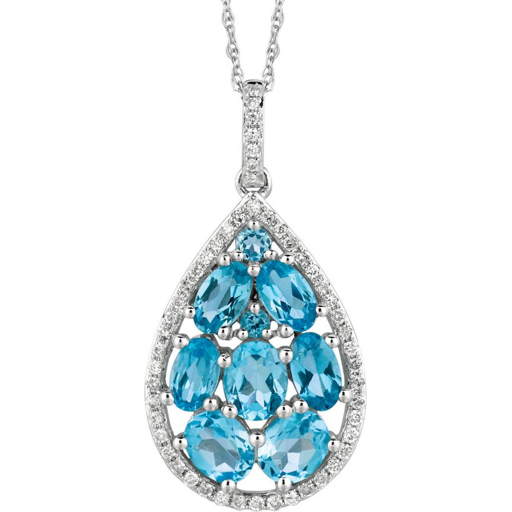 Royal 14K White Gold Blue Topaz & Diamond Pendant - Exquisite Elegance