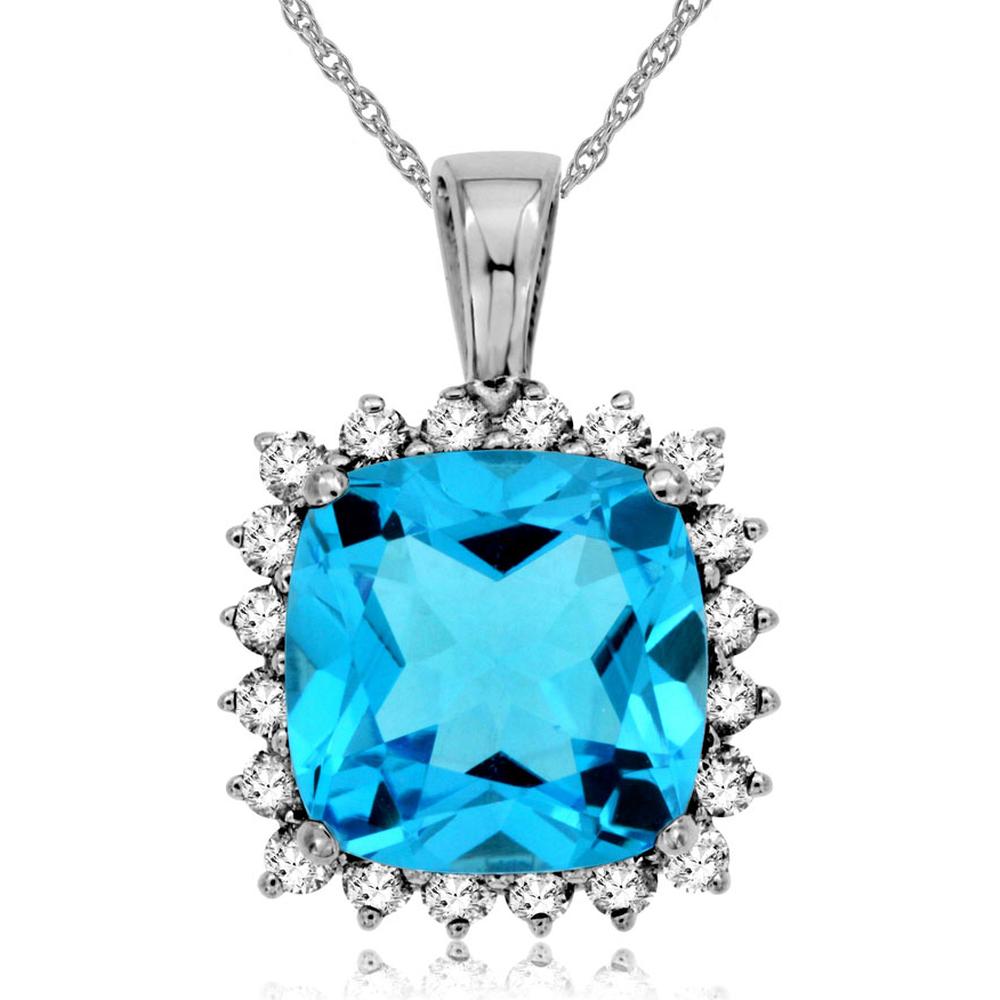 Royal 14K White Gold Blue Topaz & Diamond Pendant - Serene Elegance