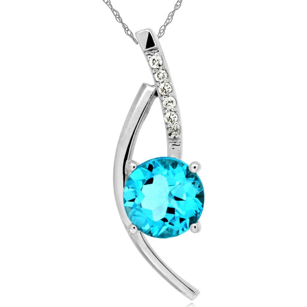 Royal 14K White Gold Blue Topaz & Diamond Pendant - Timeless Elegance