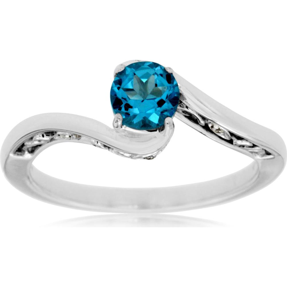 Royal 14K White Gold Blue Topaz & Diamond Ring - 0.55 Carat Blue Topaz, 0.02 Carat Diamonds