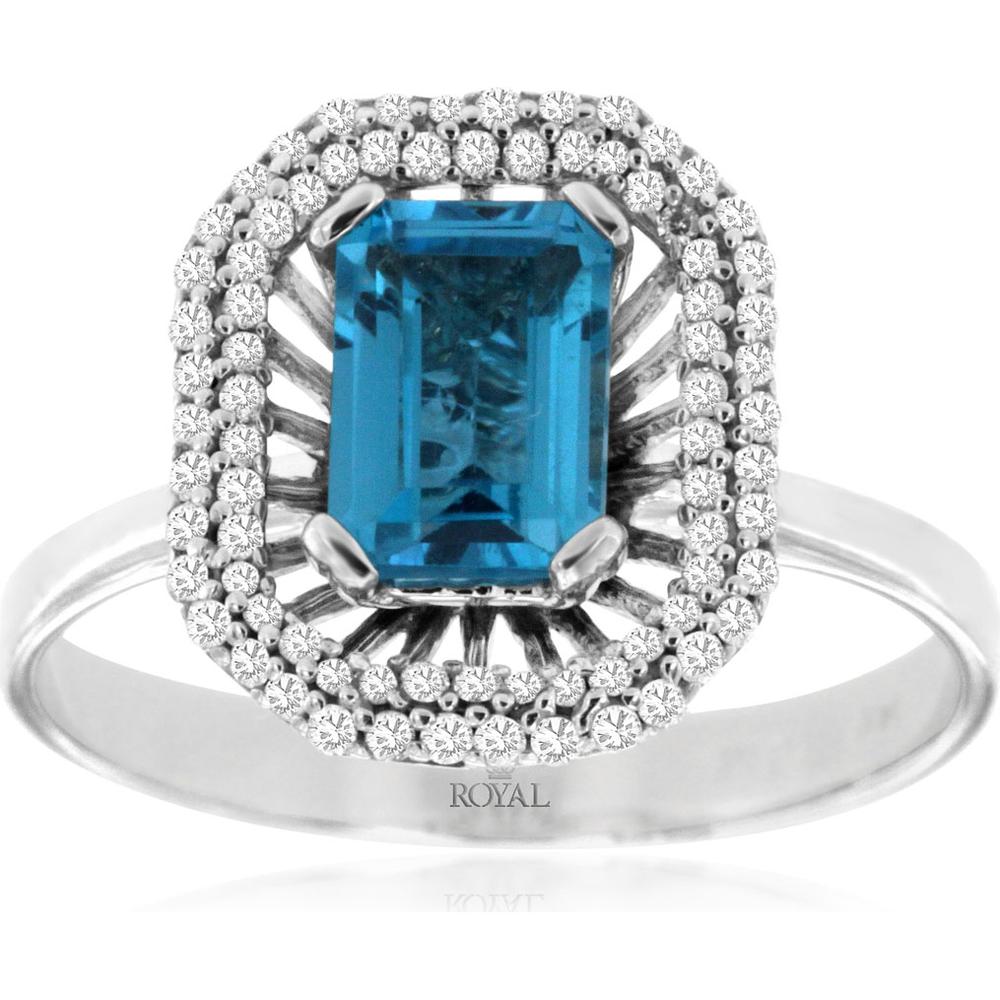 Royal 14K White Gold Blue Topaz & Diamond Ring - 1.00 Carat Blue Topaz, 0.30 Carat Total Diamond Weight