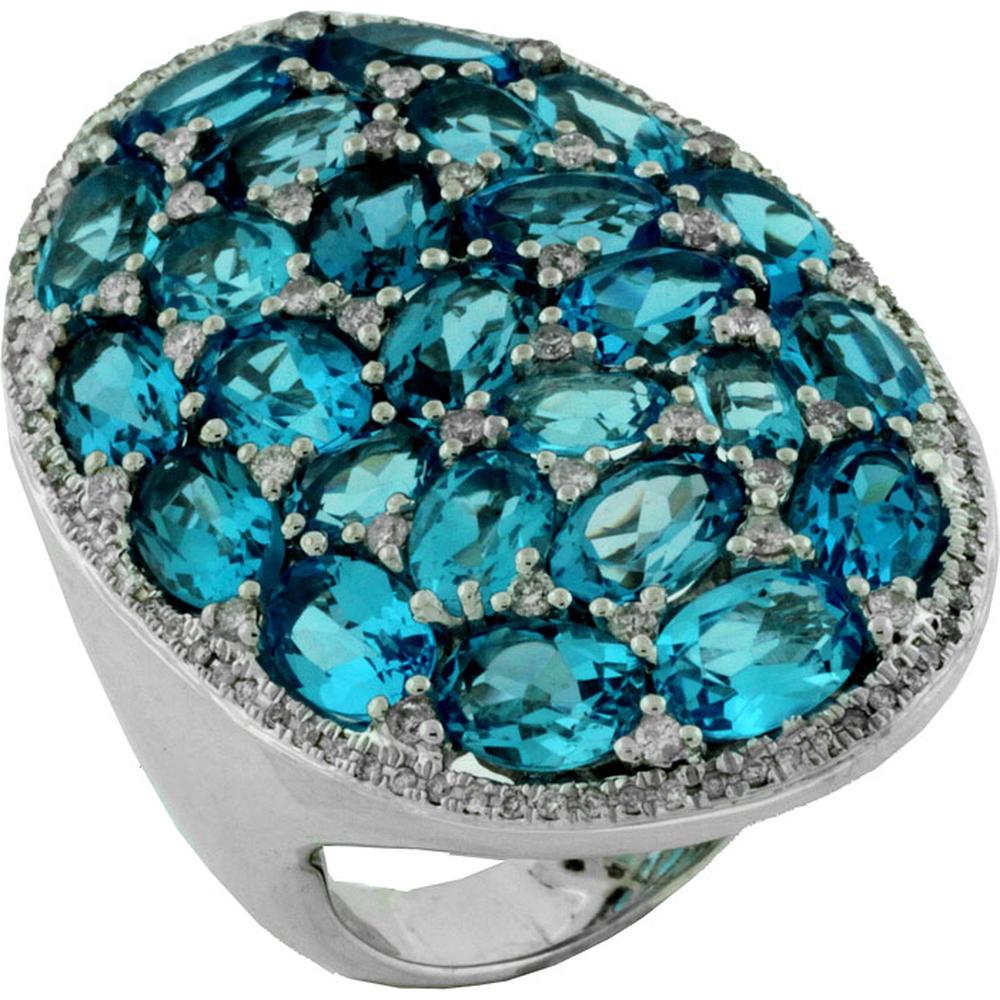 Royal 14K White Gold Blue Topaz & Diamond Ring - 12.88 Carat Total Gem Weight