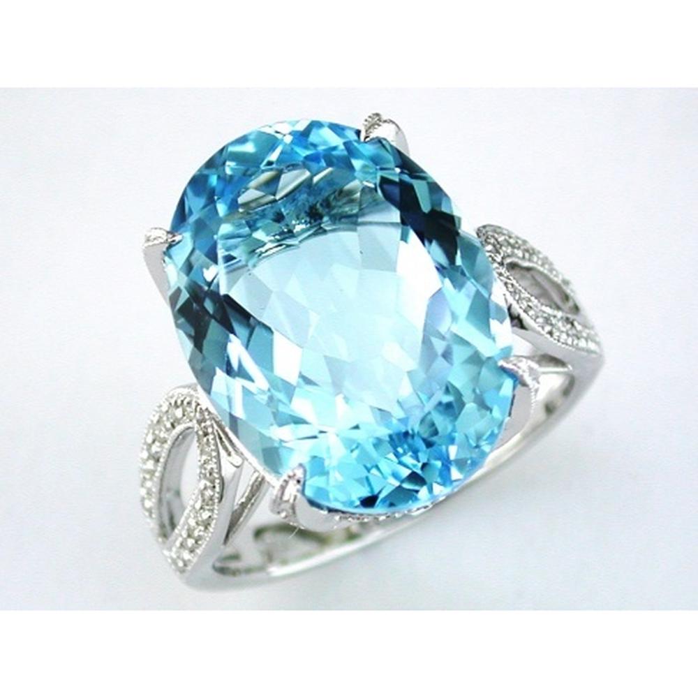 Royal 14K White Gold Blue Topaz & Diamond Ring - 14.26 Carats Total Gem Weight
