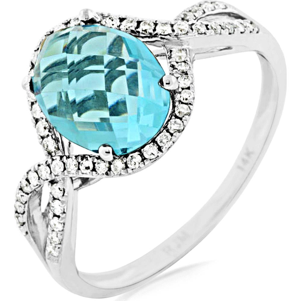 Royal 14K White Gold Blue Topaz & Diamond Ring - 2.57 Carats Total Gem Weight