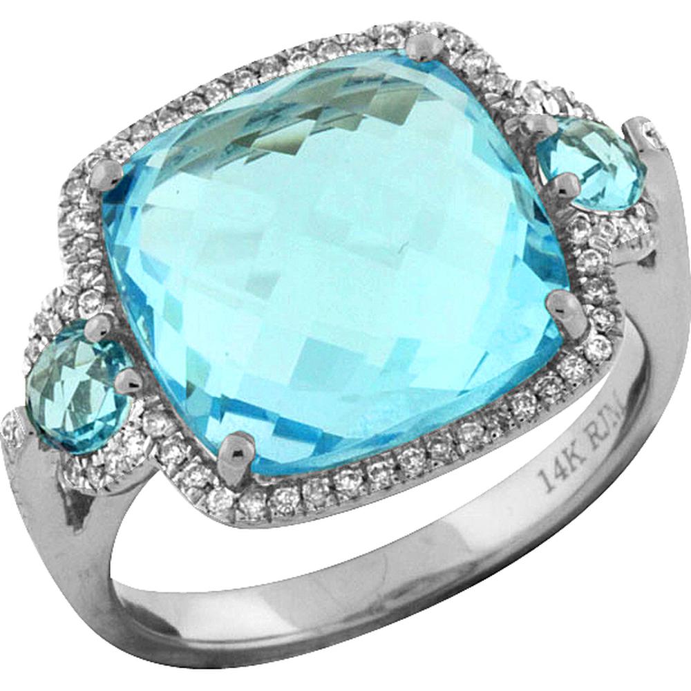Royal 14K White Gold Blue Topaz & Diamond Ring - 9.60 Carat Blue Topaz, 0.17 Carat Diamond Total Weight