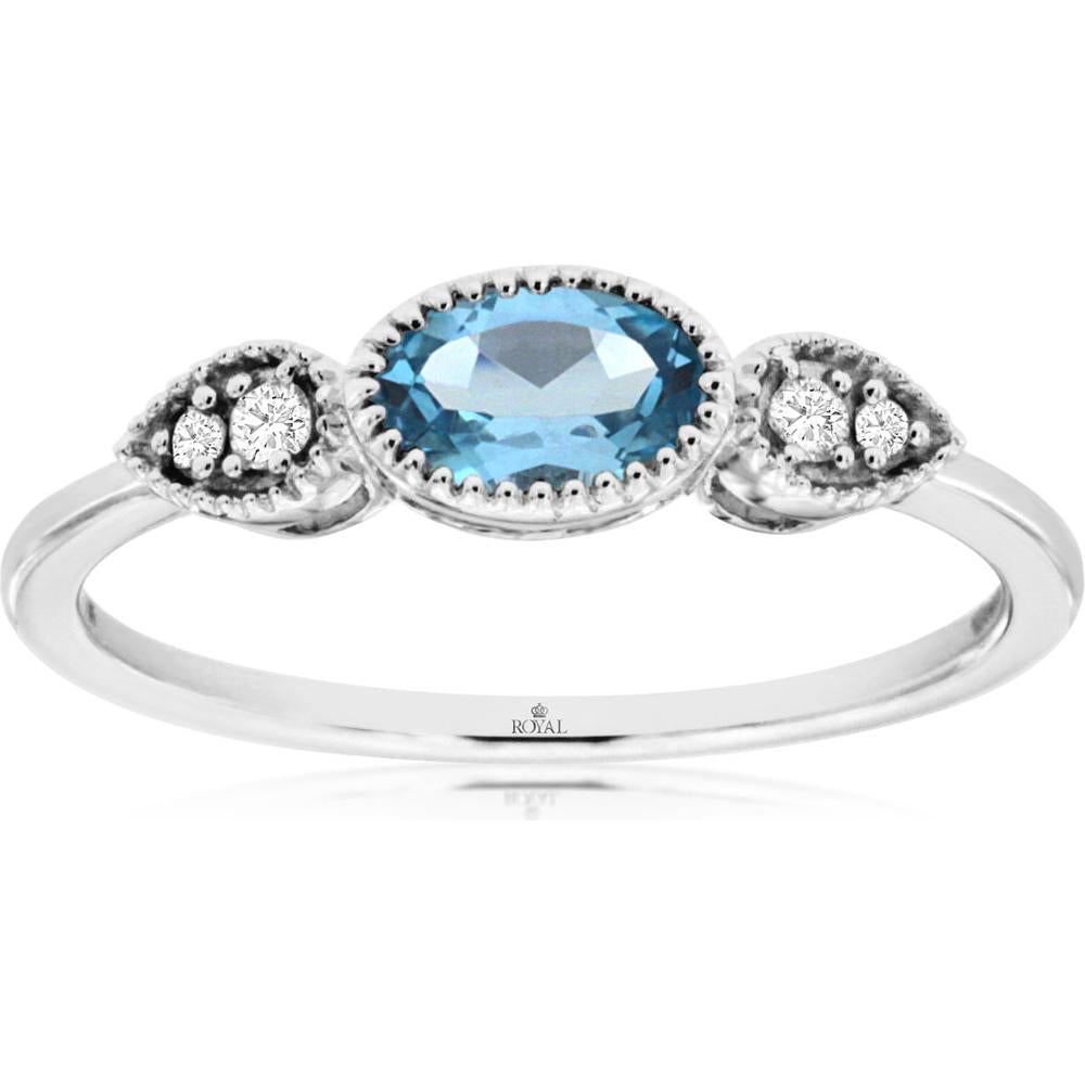 Royal 14K White Gold Blue Topaz & Diamond Ring - Serene Elegance