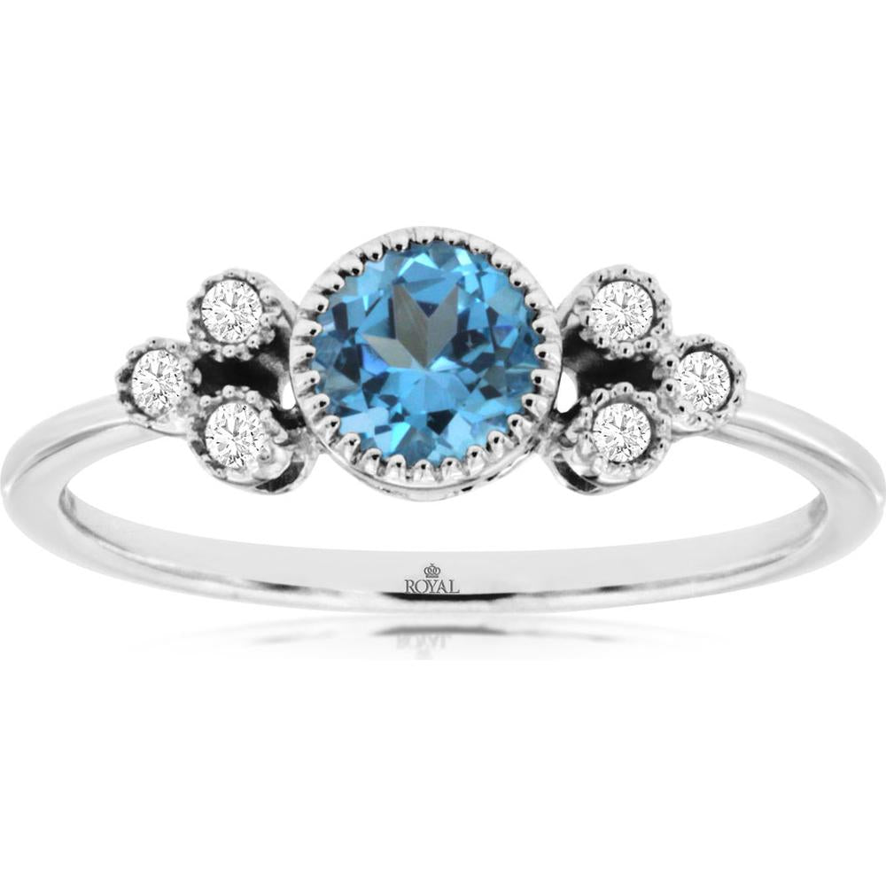 Royal 14K White Gold Blue Topaz & Diamond Ring - Timeless Elegance