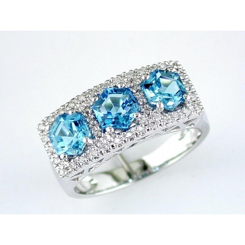Royal 14K White Gold Blue Topaz & Diamond Three Stone Ring - 2.15 Carat Total Gem Weight
