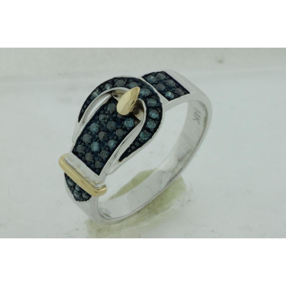 Royal 14K White Gold Buckle Design Ring with Round Blue Diamonds - 0.25 Carats Total Diamond Weight
