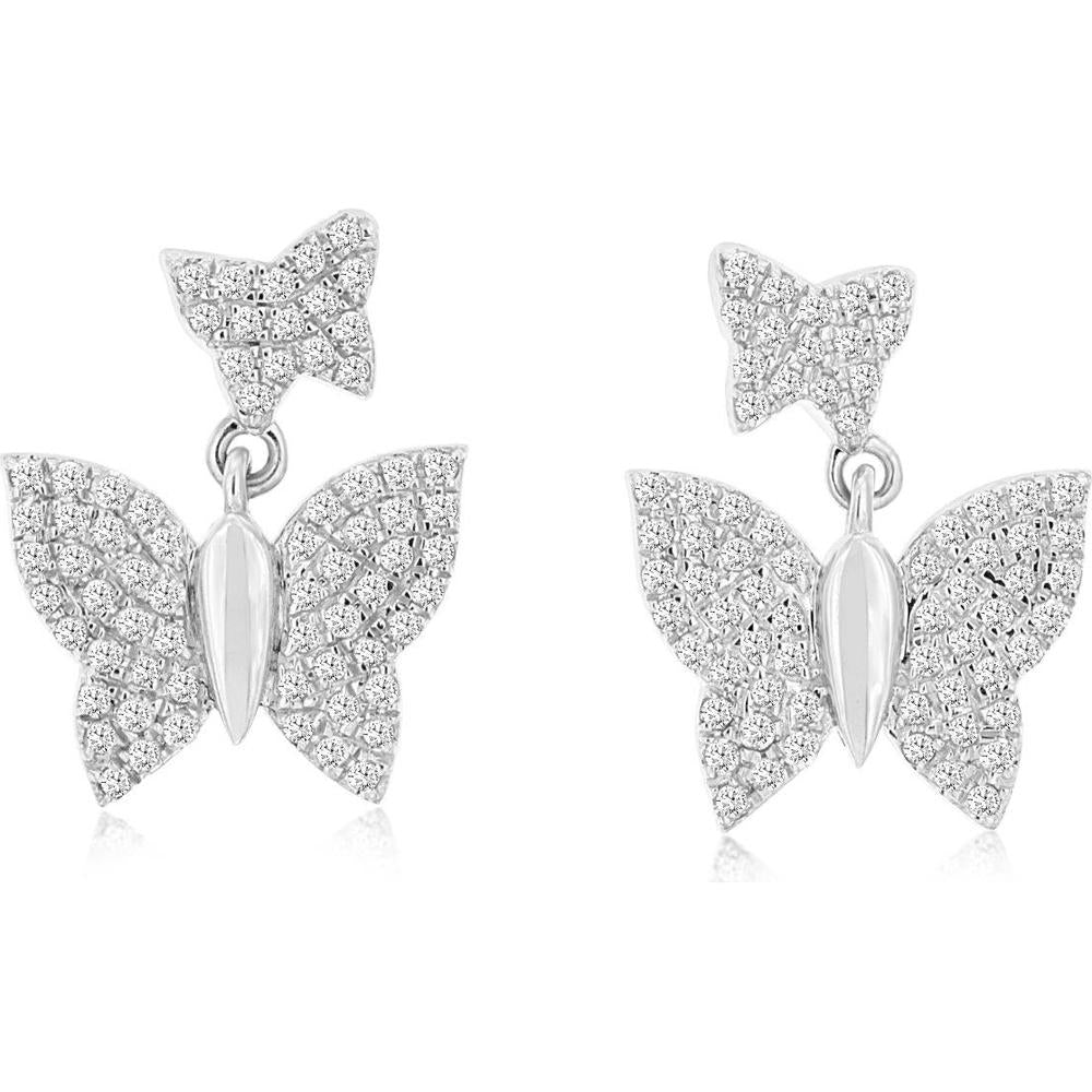 Royal 14K White Gold Butterfly Stud Earrings with Round Brilliant Diamonds - 0.40 Carats Total Diamond Weight