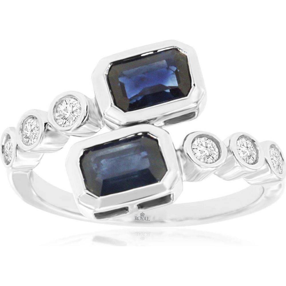 Royal 14K White Gold Bypass Ring with 1.6 Carat Sapphires and 0.25 Carat Diamonds